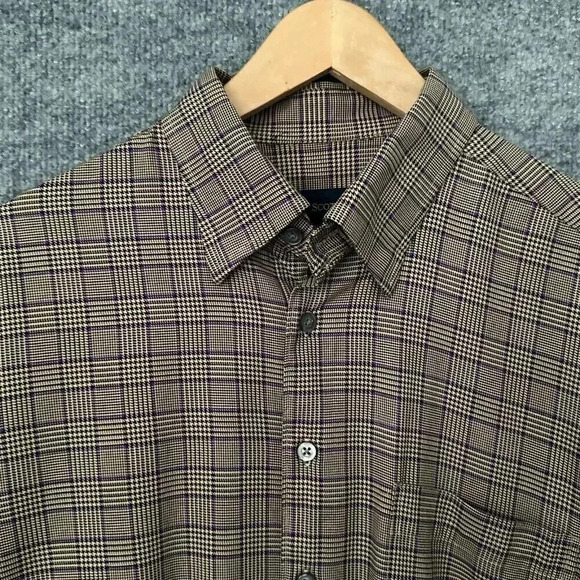 Scott Barber Shirt Mens Large Brown Plaid Long Sleeve Casual Office Button Front - Picture 3 of 12